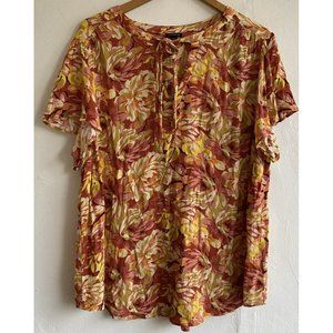 COPY - Torrid Blouse Plus Size 2X Multicolor Floral Short Flutter Sleeve Tie Ke…